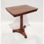 Mahogany occasional table, the rectangular top with rounded corners, faceted tapered column to