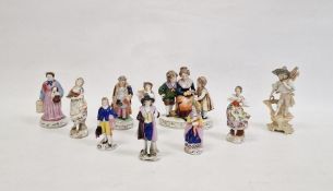 Three late 19th century Volkstedt small porcelain figures and seven other continental figures (10)