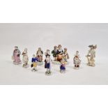 Three late 19th century Volkstedt small porcelain figures and seven other continental figures (10)