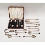 Assorted silver flatware to include cased set of six silver coffee spoons with coffee bean