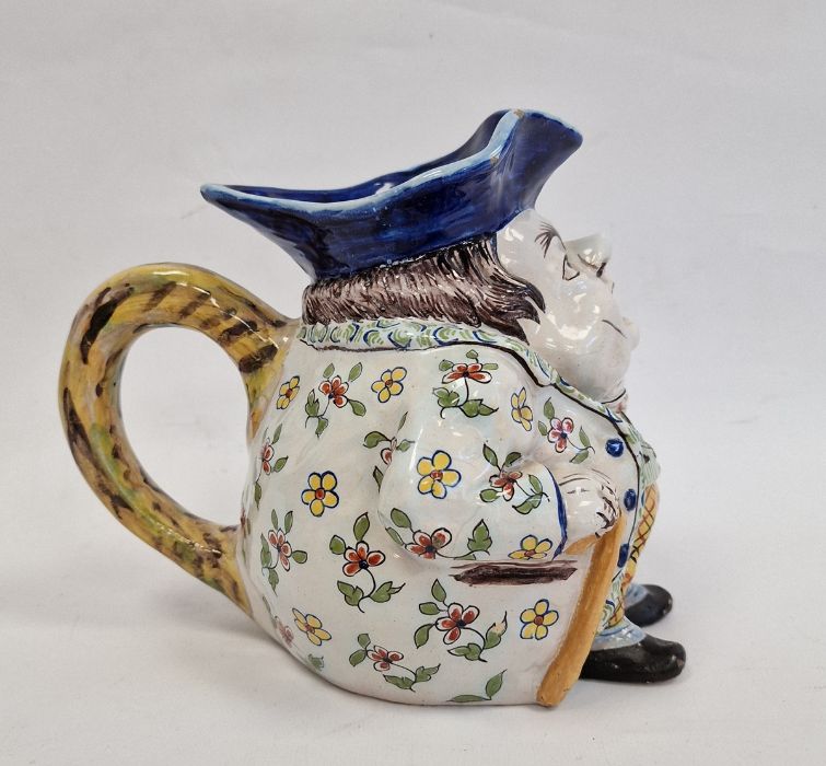 French faience Toby style jug, portly gentleman wearing floral jacket, striped waistcoat, probably - Image 3 of 7