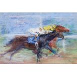 Constance Halford-Thompson (20th century) Pastel "Forging Ahead for the Finish", racehorses,