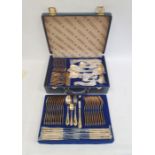 Cased set of cutlery gold plated on chrome, nickel, steel by SPS Bestecke, in blue case