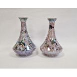Pair Wiltonware lustre pottery vases, each with flared body and decorated with birds and flowers