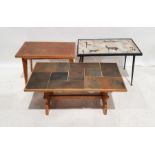 Three assorted coffee tables to include mid-century modern coffee table with neolithic-style tile