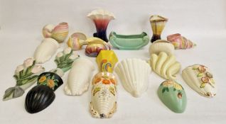 Shorter shell vases, quantity Arthur Wood and other wall pocket vases, Royal Winton and similar (