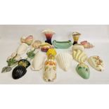 Shorter shell vases, quantity Arthur Wood and other wall pocket vases, Royal Winton and similar (