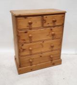 20th century pine chest of two short over three long drawers to plinth base and small pine hanging