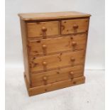 20th century pine chest of two short over three long drawers to plinth base and small pine hanging