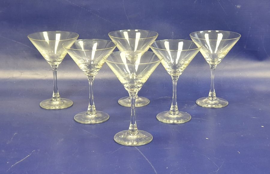 Set of six Spiegelau glass conical Martini saucers