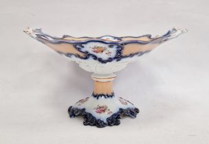 Victorian glazed earthenware comport decorated with sprays of flowers and having pair foliate
