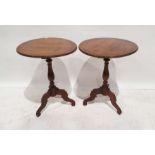 Pair of 20th century mahogany occasional tables with moulded edges, on baluster turned supports to