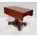 Mahogany pembroke-type table with drop ends and having matched breakfast table column base, 75cm x