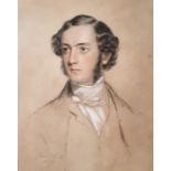 James R Swinton (1816-1888) Charcoal and pastel drawing Head and shoulders portrait of a young man