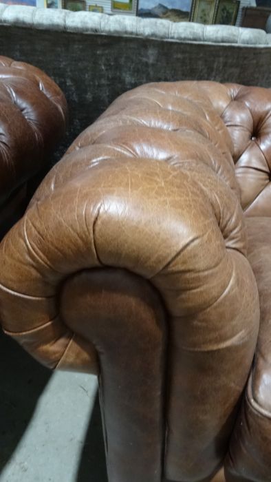 Modern two-seater brown leather Chesterfield sofa  Condition ReportSome light surface marks and - Image 3 of 21