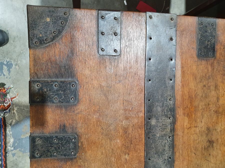 Oak and iron-bound chest marked to inside 'Mappin - Image 8 of 36