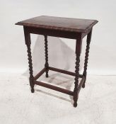 20th century oak side table, the rectangular top with moulded edge and barleytwist supports to