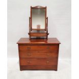 Early 20th century walnut chest of three long drawers, with associated mirrored superstructure,