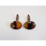 Pair of silver-backed gent's cufflinks with polished stone, possibly bluejohn