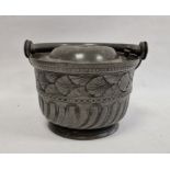 Vintage pewter lidded bucket / pail, the lid decorated with mythical creature and crown, the sides