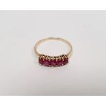 14ct gold and pink stone ring set five pink stones, .585 mark