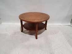 20th century circular two-tier coffee table, 51cm x 86cm diameter, a melamine-topped coffee table on
