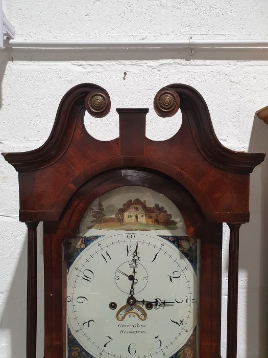 George III inlaid mahogany longcase clock with swan-neck pediment, the painted arched dial decorated - Image 3 of 27