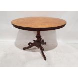 19th century oval loo table on turned pedestal to tripod base, 74cm x 109cm x 78cm