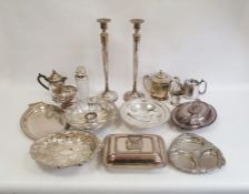 Plated and other wares to include candlesticks, teapots, bowls, etc (1 box)