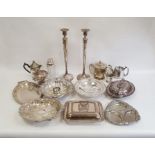 Plated and other wares to include candlesticks, teapots, bowls, etc (1 box)