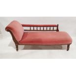 Late Victorian mahogany-framed chaise longue, on turned and ring supports to brown china castors and