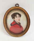 Regency miniature portrait Head and shoulders of Regency lad in red coat 6 x 5 cm
