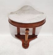 19th century washstand, the white marble galleried back above demi-lune top, on turned and fluted
