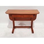 Mid century modern teak extending table, the rectangular top with rounded front corners and