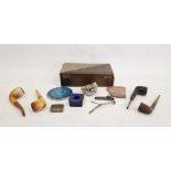 Collectables to include polished stone disc, pipes, quartz, etc, in box