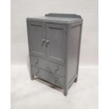 Grey painted cabinet with two cupboard doors above two drawers, 118cm x 76cm x 45cm