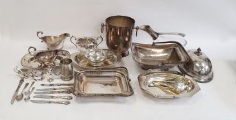 Electroplated and other metalwares to include flatware, ice bucket, basket, gravy boat, cruet set,