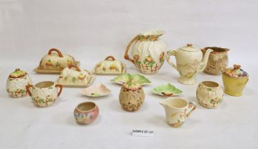 Quantity Brentleigh "Beech" pattern pottery tea-wares to include butter dishes, preserve pots,