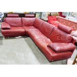 Italian Natuzzi designer red leather corner sofa with three headrests Condition ReportSurface