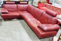 Italian Natuzzi designer red leather corner sofa with three headrests Condition ReportSurface