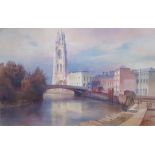 Kenneth Jack (Australian, 1924-2006) Watercolour Boston, Lincolnshire and bridge over river,