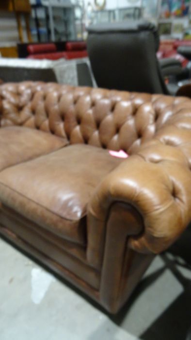 Modern two-seater brown leather Chesterfield sofa  Condition ReportSome light surface marks and - Image 7 of 21