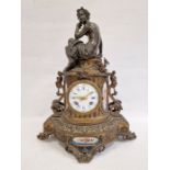 Leroy French bronze and porcelain inlaid mantel clock with eight-day striking movement, the demi-