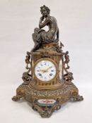 Leroy French bronze and porcelain inlaid mantel clock with eight-day striking movement, the demi-