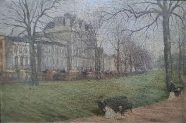 Paul Maitland (1863-1909) Oil on panel “The Green Park, Piccadilly” with woman and child on park