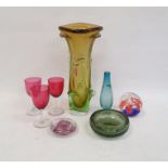 Jan Beranek glass vase for Skrdlovice Glassworks, Czechoslovakia, green and yellow cased glass