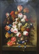 19th century Dutch school  Oil on canvas Still life study of flower arrangement including tulips,