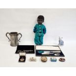 Pedigree plastic doll, a pewter trophy from Christ College Trial Eights (17cm H), patch boxes,