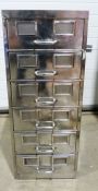 Modern chest of six filing drawers in polished metal casing, 99.5cm x 39.5cm x 64.5cm