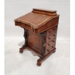 Victorian burr walnut davenport desk with four drawers to the side, 84cm x 53cm x 57cm